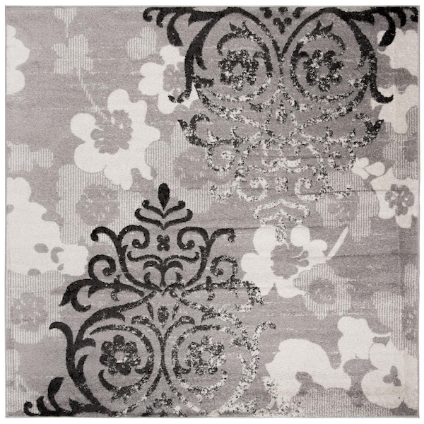 Flowers First 5 x 5 ft. Adirondack Contemporary Square Power Loomed Rug Silver & Ivory FL2149352 - main